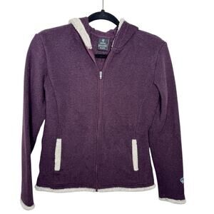 KUHL / plum purple Apres sherpa trim hooded full zip fleece jacket / XL (14/16)